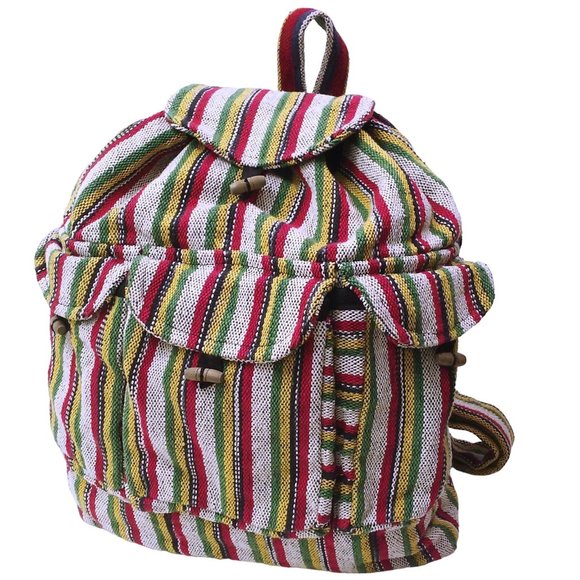 Vintage 90s Om Sai Ram Craft Nepal Backpack Boho Tapestry Tote Utility Travel - Picture 2 of 13